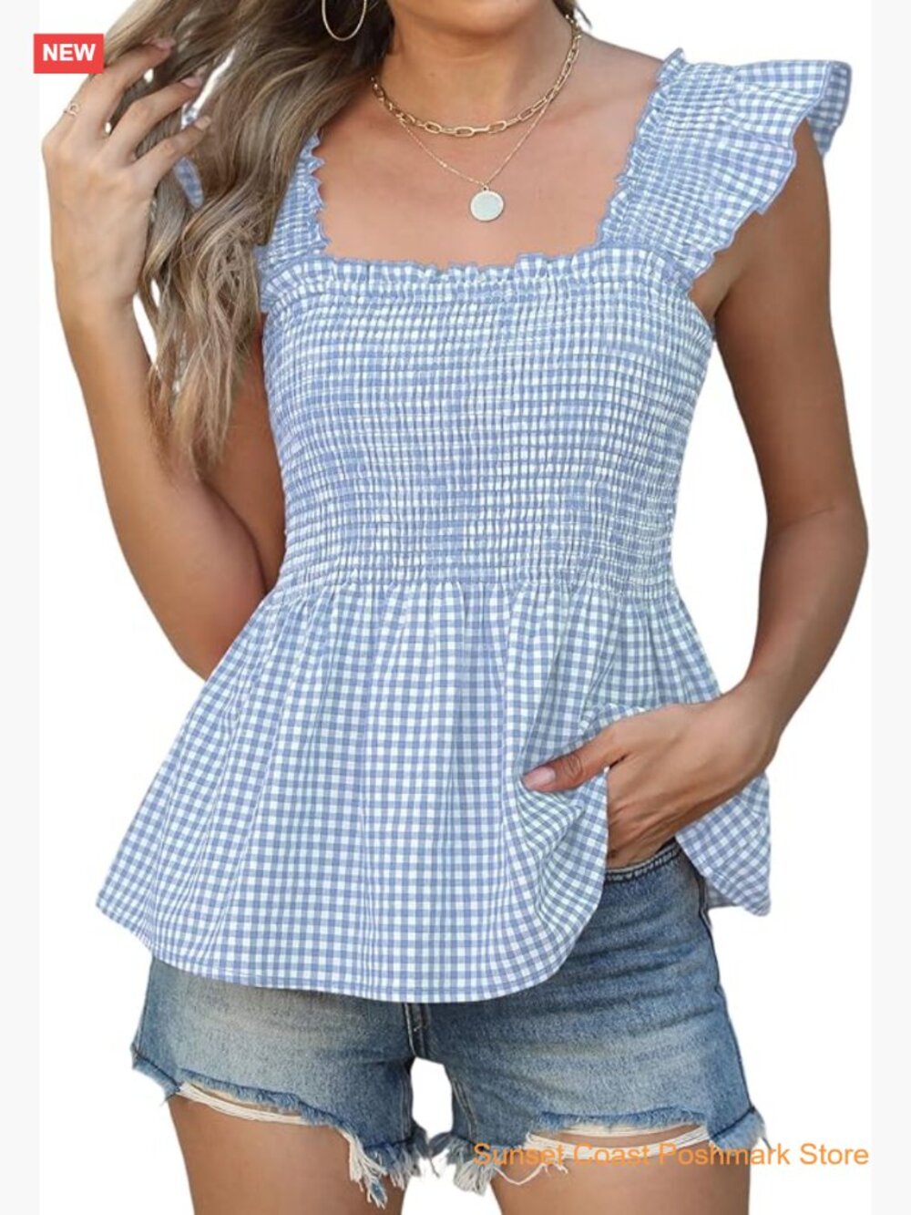 Ruffle Flying Sleeve Smocked Tank Top Sleeveless Square Neck Babydoll Blouse
